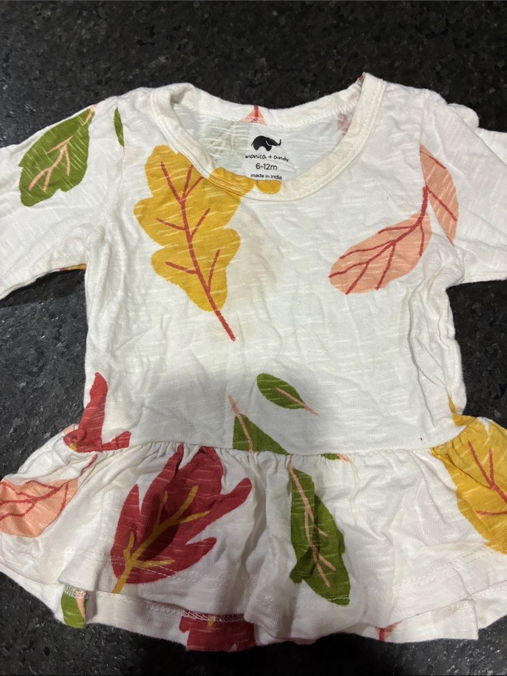 White Long-Sleeve Peplum Top with Fall Leaf Print